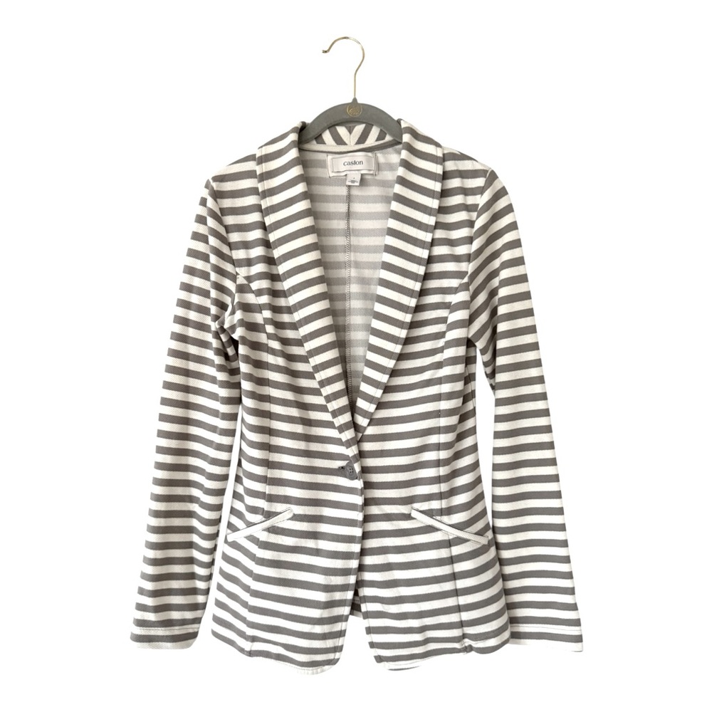 Caslon Women’s Gray White Striped Blazer Jacket Size Small Cotton - Picture 16 of 16